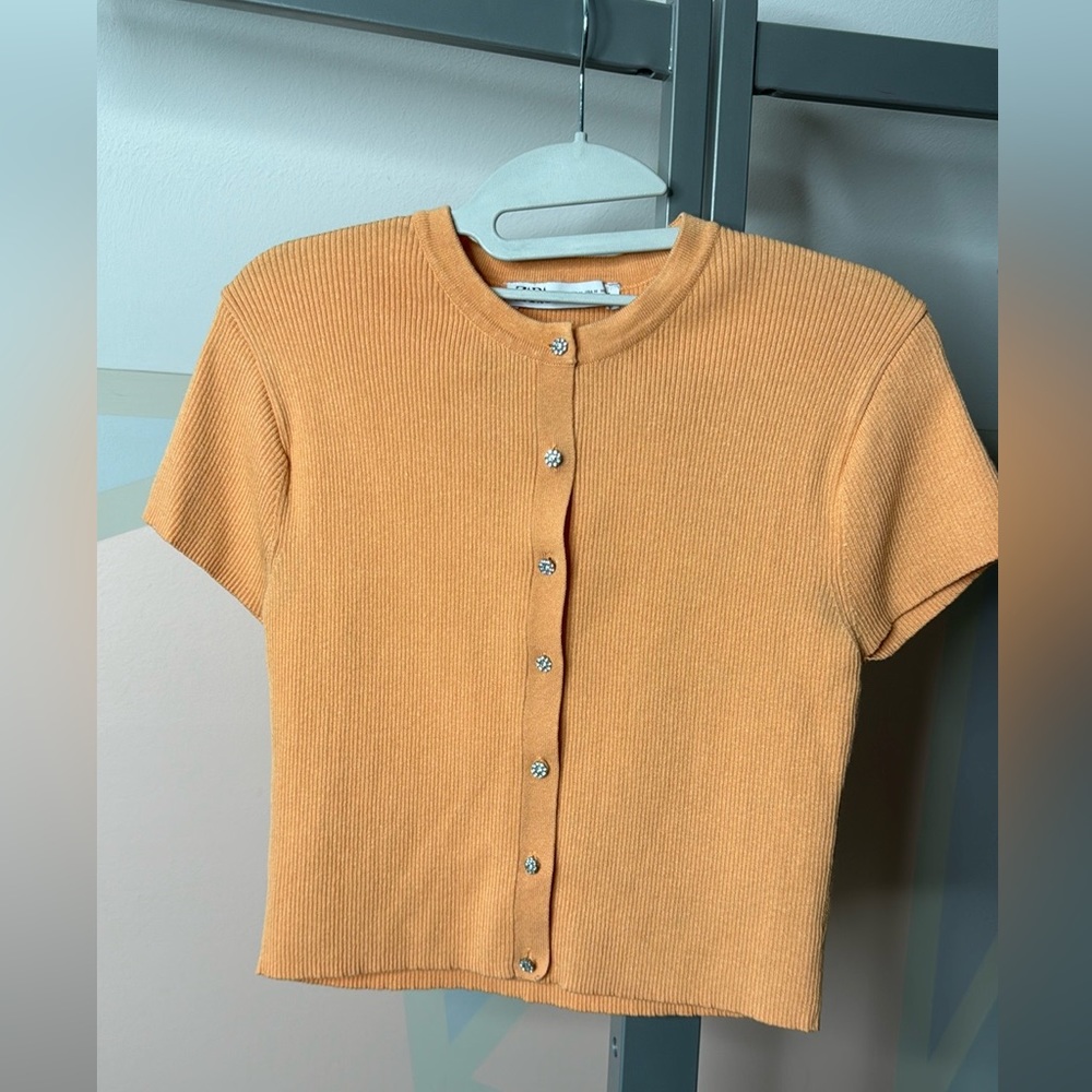 Ribbed zara short sleeve shirt with rhinestone buttons